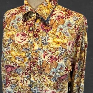VINTAGE‎ Liz Claiborne earthy floral button down shirt blouse flower garden 90s